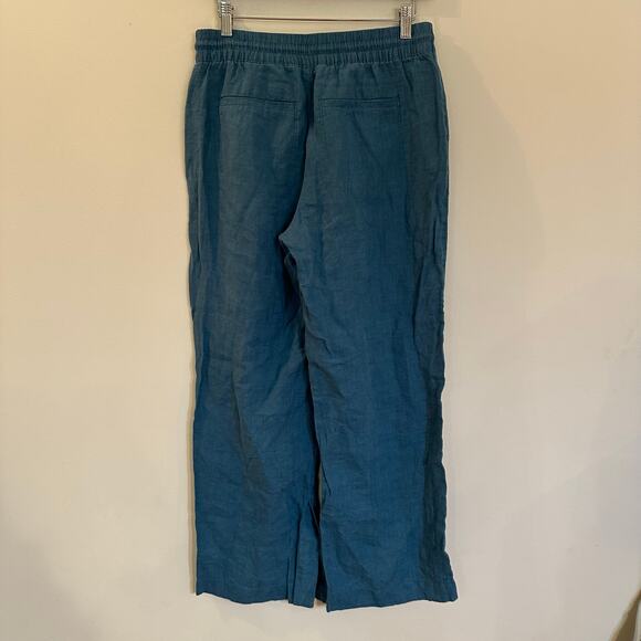 Athleta Teal 100% Linen Pants sz 6 Athleta Retreat Linen High Rise Wide Leg Pant - Picture 7 of 11